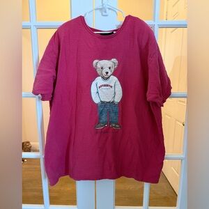 Vintage Authentic Womens Red Bear Graphic T-Shirt Made in USA